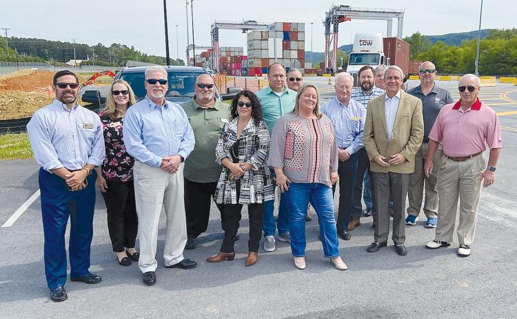 Meeting May 17 at the Murray County inland port are (from left) Daniel Martin, Heather Feldman, Ken Schubring, Bruce Palmer,  Stephanie Almagno, Joe Elam, Alice Venter, Greg Hogan (back), Phil Sutton, John Borrow, Mike Beecham (back), Charlie Fiveash, Dee Anderson, and Bill Duff. CHARLIE FIVEASH/Submitted