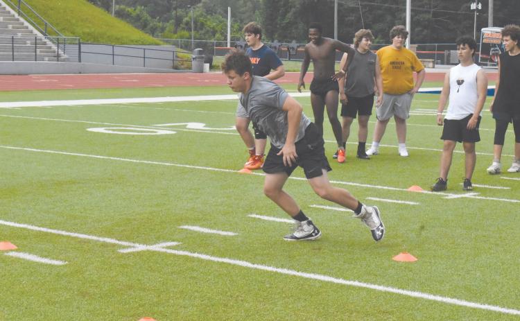 Brad Chosewood works on short-distance speed during conditioning Thursday. ISAIAH SMITH/Staff
