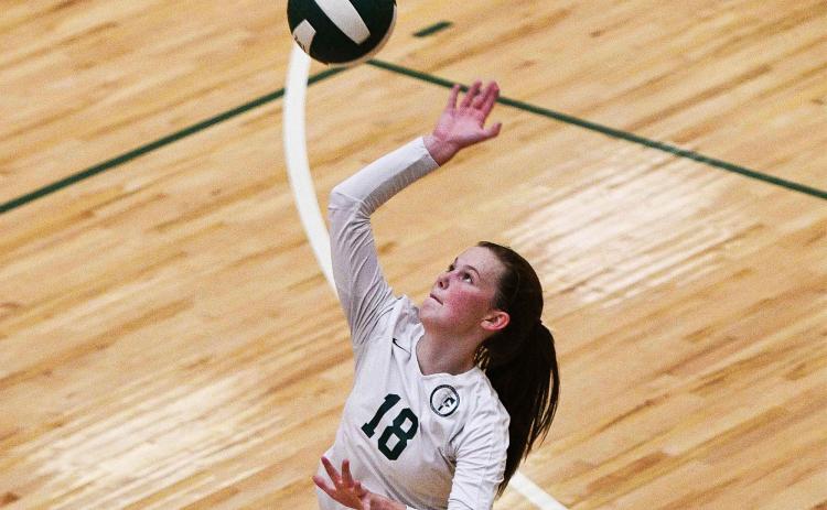 Tallulah Falls’ Sarah Jennings plays the ball Tuesday night in the Lady Indians’ opening match of the season. RANDY CRUMP/Special