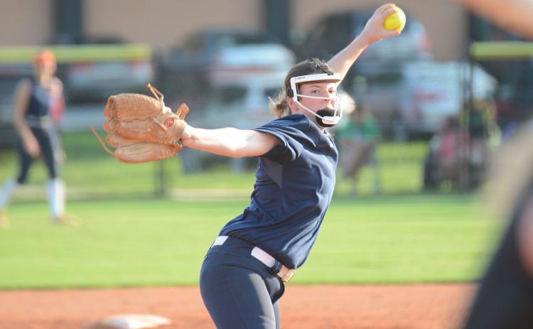 Habersham Central’s Emma Forrester fires to the plate Monday night against Franklin County. SHANE SCOGGINS/CNI News Service
