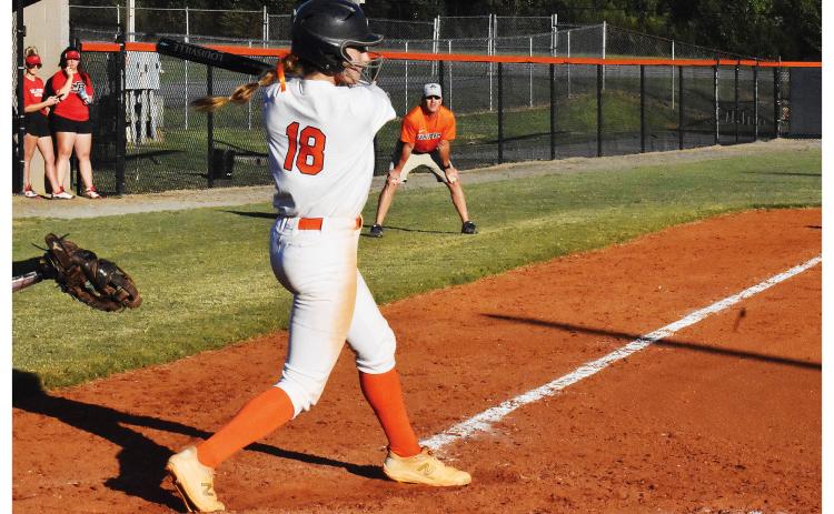 Senior Taylor Wade takes a swing during the Raiders last home game against Winder-Barrow. CODY ROGERS/Staff