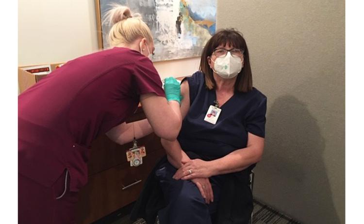 Kimberly Albertson gets her COVID-19 vaccine at Habersham Medical Center. KESHA CLINKSCALE/Submitted