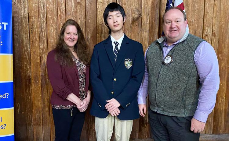 Tallulah Falls teacher Kellie Bly and STAR Student Jingyi “Jason” Sang were recognized Thursday by Rotary President Spencer Carr. MARY BETH HORTON/Submitted