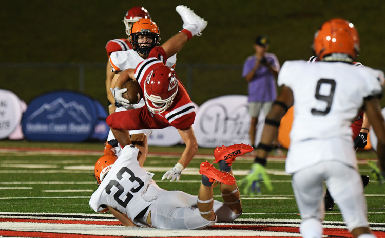 Habersham Central’s Carter Barrett upends Stephens County’s T.J. Everett during Friday night’s game in Toccoa. TOM ASKEW/Special
