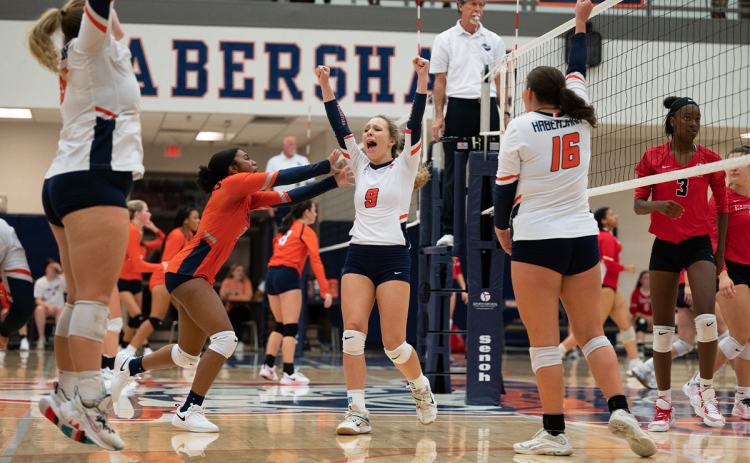 Habersham Central’s Emma Murray celebrates the region win against Gainesville with her teammates. ZACH TAYLOR/Special