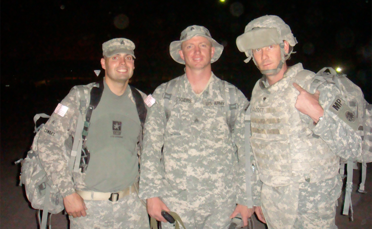 Tallulah Falls Assistant Dean Dustin Rogers (middle) is shown serving in Iraq with Sgt. Jeremy Cowart (left) and SPC Terry Olcott. DUSTIN ROGERS/Submitted