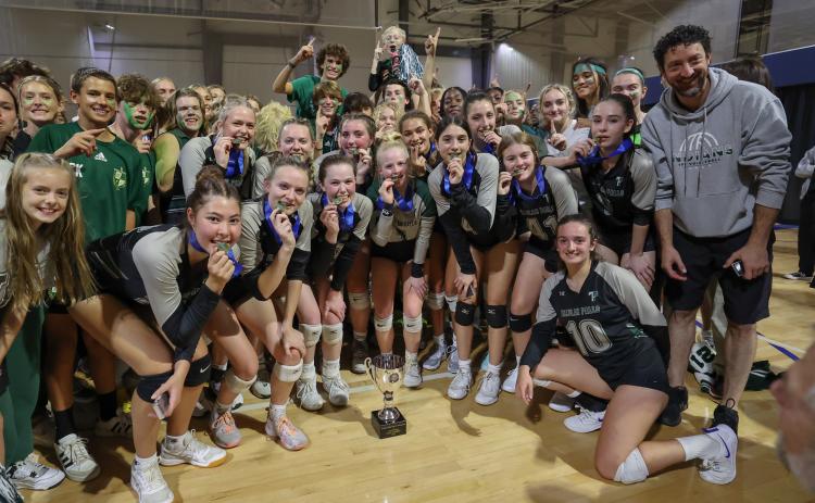 Tallulah Falls volleyball players and fans celebrate their state championship win on Nov. 4. AUSTIN POFFENBERGER/Special