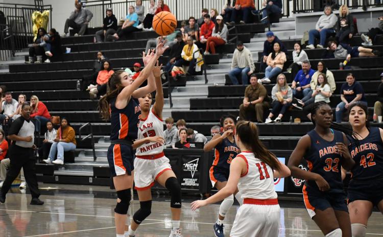 Habersham Central’s Kyia Barrett put it up from everywhere Friday night against Jackson County, hitting 9-of-17 shots including seven from downtown. MATTHEW OSBORNE/Staff