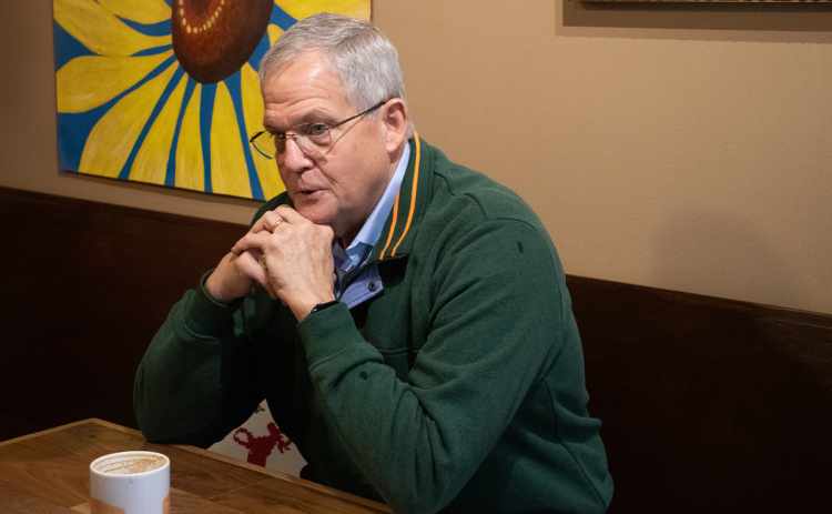 Piedmont University President Marshall Criser grabs a coffee to chat at the Temperance House in Demorest on Wednesday. KATIE TUCKER/Staff