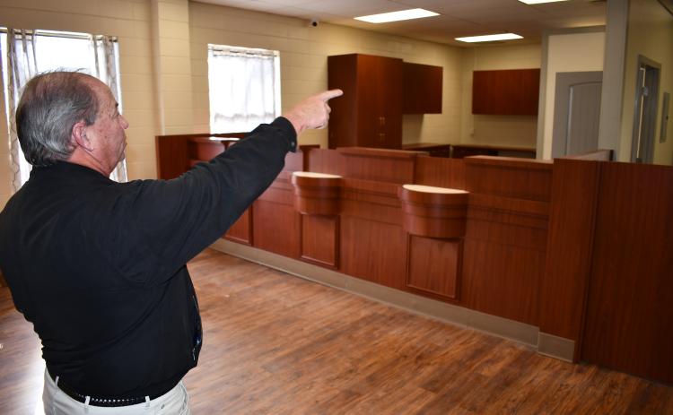 Demorest Interim City Manager Mark Musselwhite shows off the work that has been done to get the old Demorest Elementary School building ready to be the new city hall in the coming weeks. MATTHEW OSBORNE/Staff