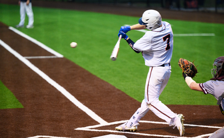 Habersham Central’s Maverick Chitwood connects for one of his two hits Monday, his first in a varsity Raider uniform. ZACH TAYLOR/Special