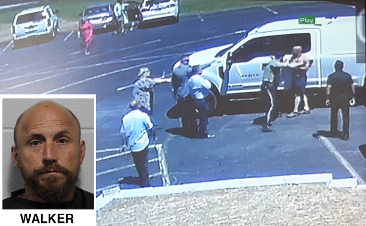 A surveillance video Sunday showed Michael Walker being arrested outside of Bethesda Fellowship in Cornelia. JOHN DILLS/Video