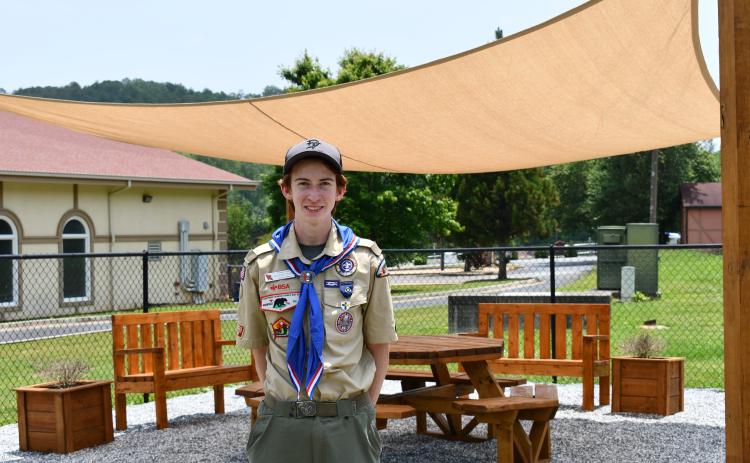 Matthew Wolfe’s finished Eagle Scout project sits outside of Helen First Baptist Church. He earned his rank of Eagle Scout on April 5. JOHN DILLS/Staff