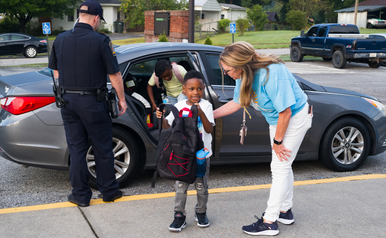 Cornelia Elementary Principal Dr. Darlene Hudson greeted students being dropped off for the first day of school on Aug. 4. ZACH TAYLOR/Special