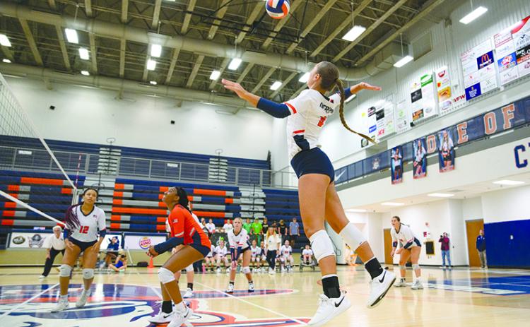 Habersham Central’s MaryKate Bush gets airborne as she hits the ball to the opposing side. ZACH TAYLOR/Special