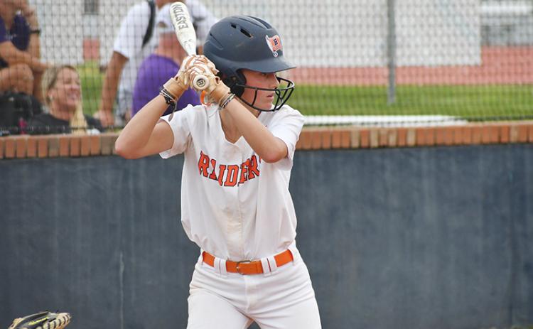 Habersham Central’s Karsen Wade gets ready for the pitch during Tuesday’s game against North Forsyth. LANG STOREY/Staff