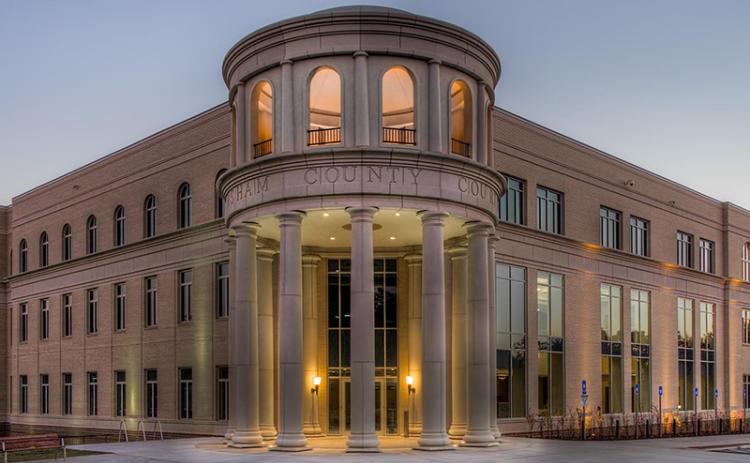 Habersham County Courthouse photo at night. FILE
