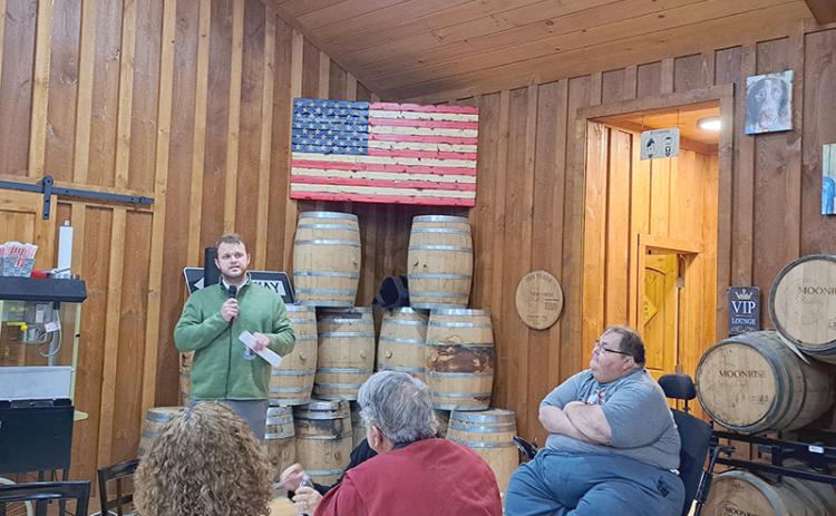 Georgia Sen. Bo Hatchett speaks to the Rabun County Republican Party and members of the community at Moonrise Distillery during a Town Hall meeting Nov. 13. MEGAN HORN/The Clayton Tribune