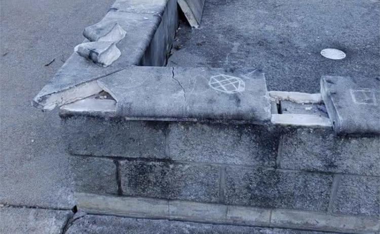 Damaged concrete benches at the dog park in Cornelia are shown. CORNELIA POLICE DEPARTMENT/Facebook