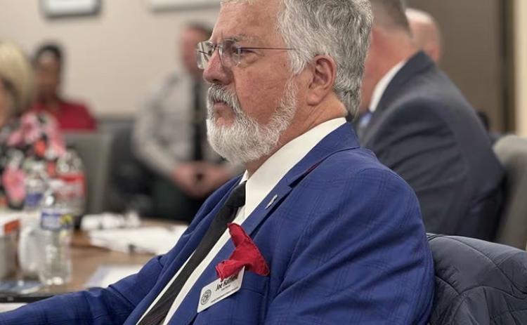 "Joe Hatfield, the new chairman of the Georgia Department of Natural Resources Board, is shown during the group's meeting on January 23, 2024." CREDIT: AJC/Drew Kann