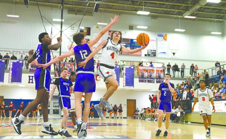 Habersham Central’s Brannon Gaines goes to the hoop against North Forsyth last week. ZACH TAYLOR/Special
