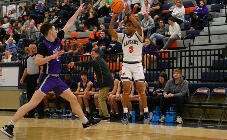 Habersham Central’s Justus Gober fires from deep earlier this season against North Forsyth. ZACH TAYLOR/Special