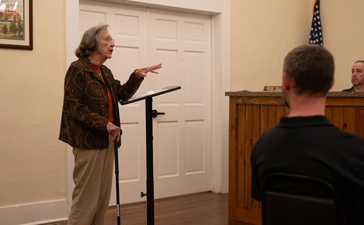 Sue Payne Smith, former postmaster and Mt. Airy historian, thanked Mayor Ray McAllister and council for naming Sue Payne Smith Day in honor of her dedication to the town. ZACH TAYLOR/Special
