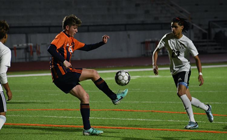 Habersham Central’s Camden Meads gaines control of the ball during the match against Shiloh on Tuesday night. LANG STOREY/Staff