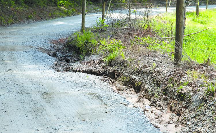 Erosion is taking a toll on the Ivy Mountain Connector Road north of Clarkesville. Residents came to Monday’s Board of Commissioners with different views on how to address the problem. ZACH TAYLOR/Special