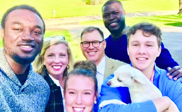 The Hall family gathers at Father’s Day, including (from left) Enocka Franky, Ivy Hall, Brinson Hall (front), Stacy Hall, Ange Badji (back) and Lincoln Hall with Barbara Bush. SUBMITTED