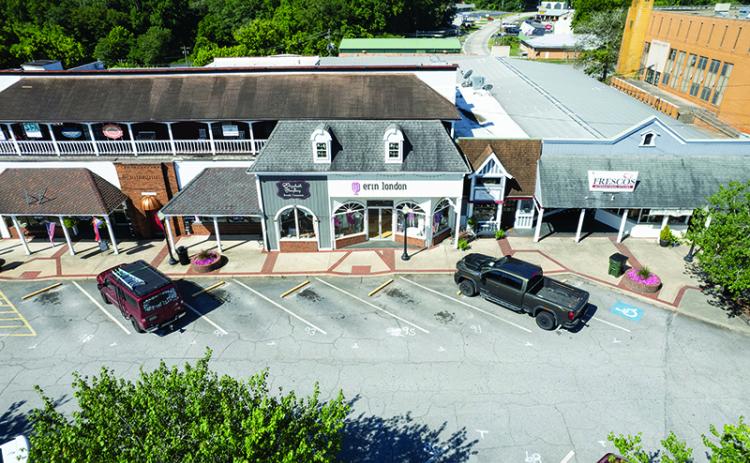 An overhead shot of downtown Clarkesville is shown Thursday. This block of downtown was sold for $3.6 million to an Alpharetta developer. ZACH TAYLOR/Special