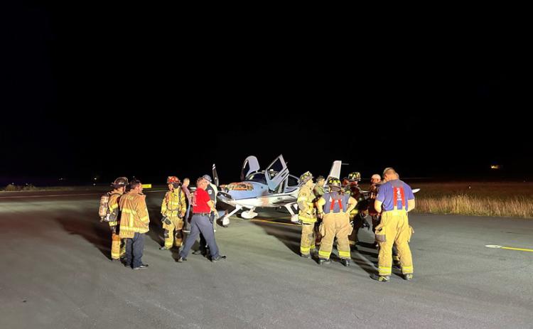 Emergency personnel from Habersham County, Cornelia, and Baldwin discuss their response to Thursday night’s emergency landing. SUBMITTED