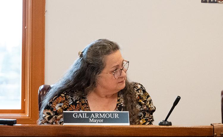 Mayor Gail Armour looks to her left toward James Turner and Eddie Palmer on a vote to accept bids for the Cedar Creek property. ZACH TAYLOR/Staff