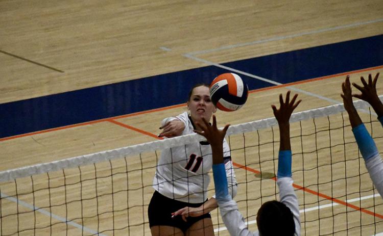 Habersham’s Jayden Jarrett makes a play at the net during a match last week. LANG STOREY/Staff