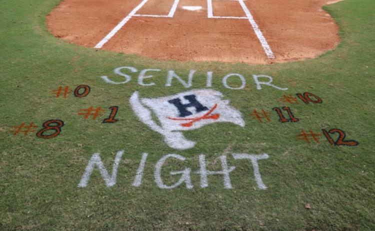 The HCHS softball field was painted to honor the Lady Raiders’ six seniors: Emily Diffenderfer (0), Ella Diffenderfer (1), Brooke Barbour (8), Shelby Rinefierd (10), Karsen Wade (11), and Emilee Oliver (12).