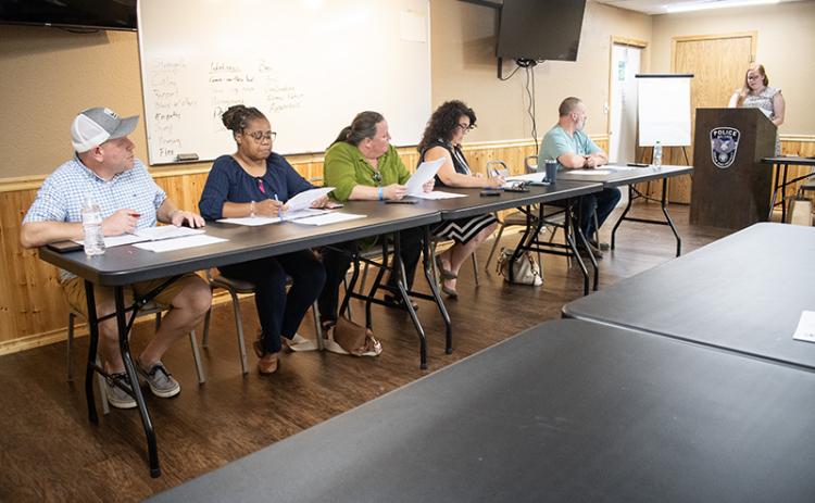 Baldwin City Council met for a work session on Oct. 8. Pictured from left to right are Councilman Erik Keith, Councilwoman Kerri Davis, Councilwoman Alice Venter, Mayor Stephanie Almagno, Councilman Maarten Venter and Chief Administrative Officer Emily Woodmaster. JULIANNE AKERS/Staff