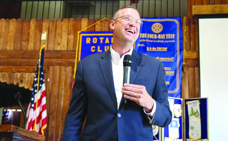 Doug Collins speaks at a Rotary Club of Habersham County meeting in 2019. FILE PHOTO