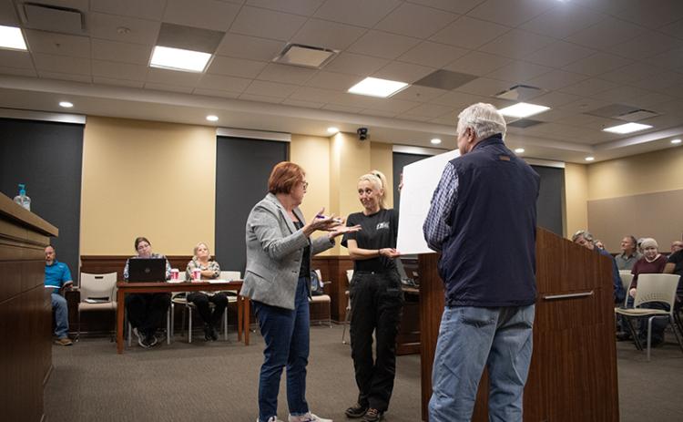 Hazel Cording spoke at Wednesday night’s special called county commission meeting on the animal shelter. JULIANNE AKERS/Staff