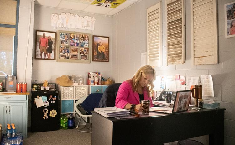 School counselor Mandee Davis sits in her office at South Habersham Middle School. JULIANNE AKERS/Staff