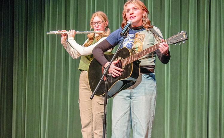 Lizzy Wanner and Jo Newell perform their duet in “Left Unsaid” for a school competition in the One-Act Play. SUBMITTED