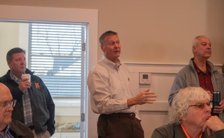 The Torch Legacy Pastor Mike Franklin (center) mentions how the workforce is likely to change over the next four to eight years due to the rise of artificial intelligence (AI). Hannah Caudell/Staff