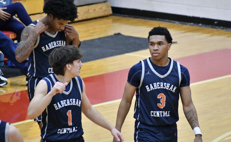Caden Garrison (left) and Justus Gober have both been key components of a Habersham backcourt that checks-in as one of the best in all of 5A varsity hoops. LANG STOREY/Staff
