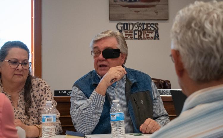 Alto Councilman Eddie Palmer offers his two cents on the fence issue during Tuesday’s work session. HANNAH CAUDELL/Staff