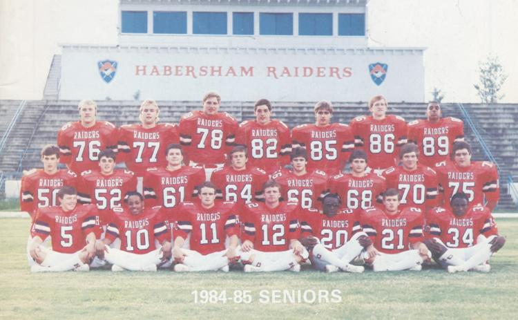 The Habersham football senior class of 1984-85 - including No. 10 Anthony Mayfield - was featured on a program leading up to the Raiders’s season opener against Cedar Shoals. SUBMITTED