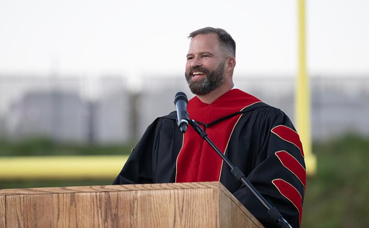 Dr. Brian James speaks on success being defined as wisdom at Habersham Central High School’s graduation ceremony. ZACH TAYLOR/Staff