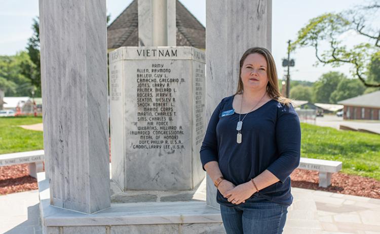 DAV Chapter 15 Commander Amanda Doughty stands next to the KIA/MIA Monument in Clarkesville, a project that she hopes will be one of the larger successes of her tenure serving as DAV Chapter 15 Commander. ZACH TAYLOR/Staff