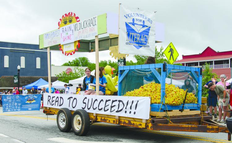 The Mountain Laurel Festival kicks off with the Lion’s Club Parade on Saturday, May 17 with marchers and floats, like last year’s Volunteers for Literacy float escorting thousands of rubber ducks through downtown Clarkesville. File