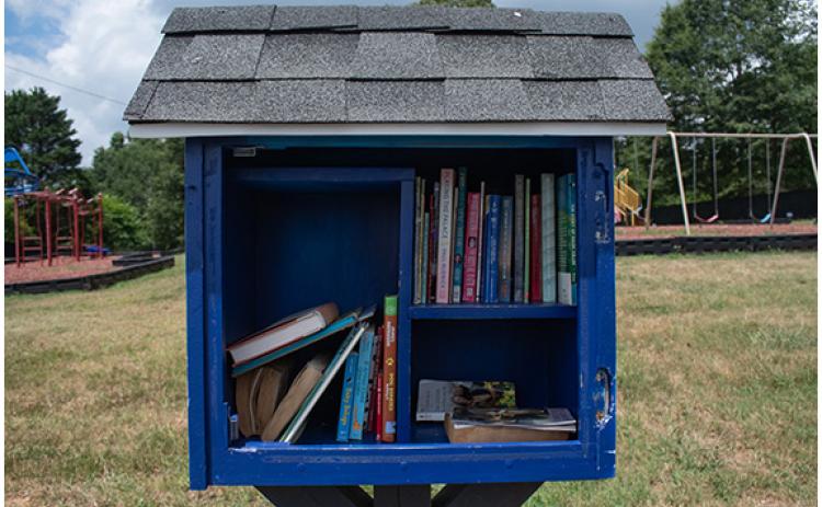 The Little Free Library in Lee Dorsey Cook Park is now doorless. (Hannah Caudell/Staff)