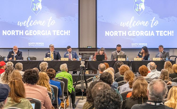 Members of the State Election Board discuss election security at North Georgia Technical College in Clarkesville. (Zach Taylor/Staff)