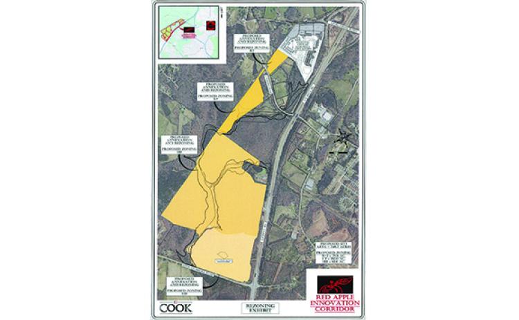 The proposed annexation for the Red Apple Innovation Corridor would create three main zoning districts on 224.6 acres in the Ga. 365 corridor. (Submitted)